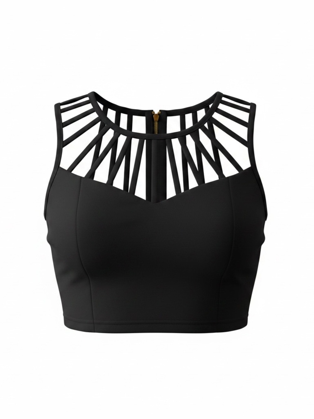 Black Strappy High-Neck Crop Top